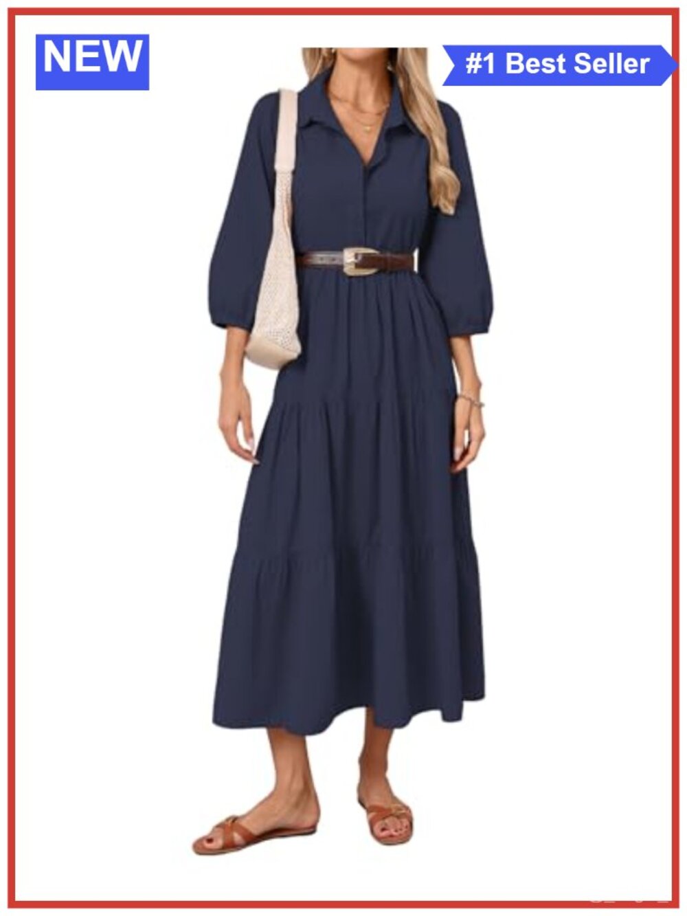 Women's Cotton Button Down Tiered Maxi Dress with Pockets